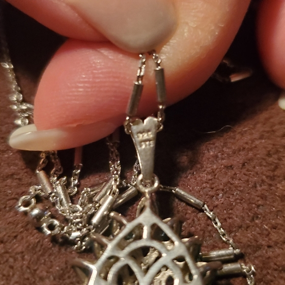 Genuine Chrome Diopside & Rhodolite Cluster Pendant in Sterling Silver - Picture 7 of 10